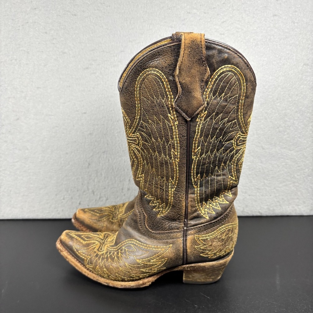 Corral Toddler Kids Size 2.5 T Western Boots Brown Gold Wings Pointed‎ Toe Cross